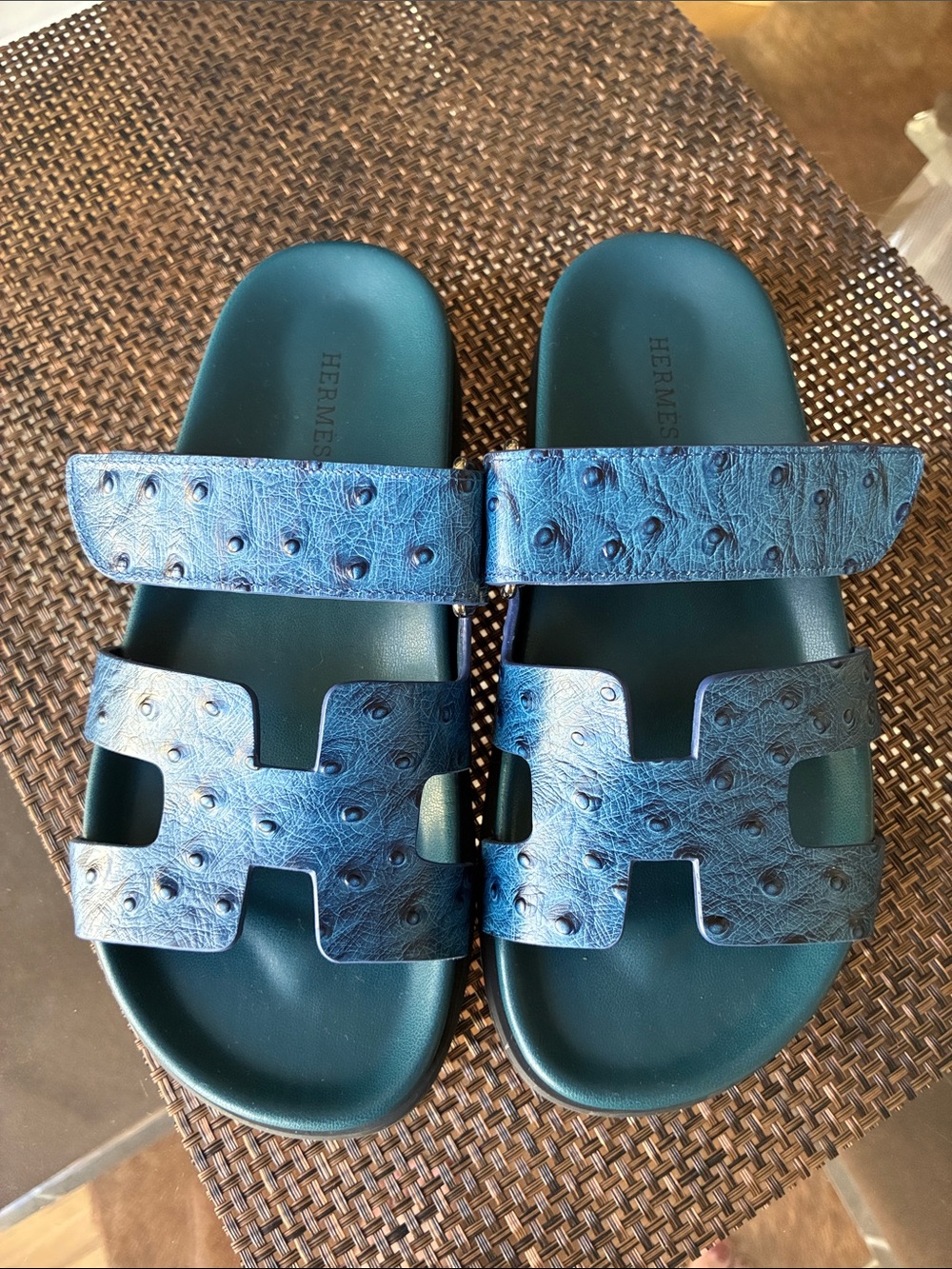 Hermes Blue Leather Slide Sandals size 38